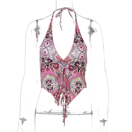 Halter Backless Off Shoulder Print Sexy Tank Tops