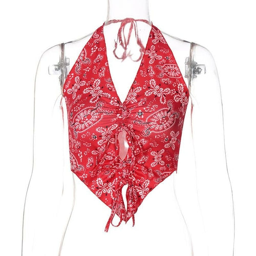 Halter Backless Off Shoulder Print Sexy Tank Tops