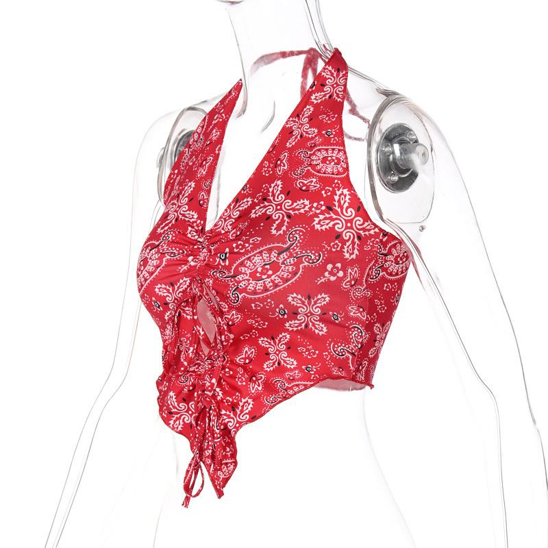 Halter Backless Off Shoulder Print Sexy Tank Tops